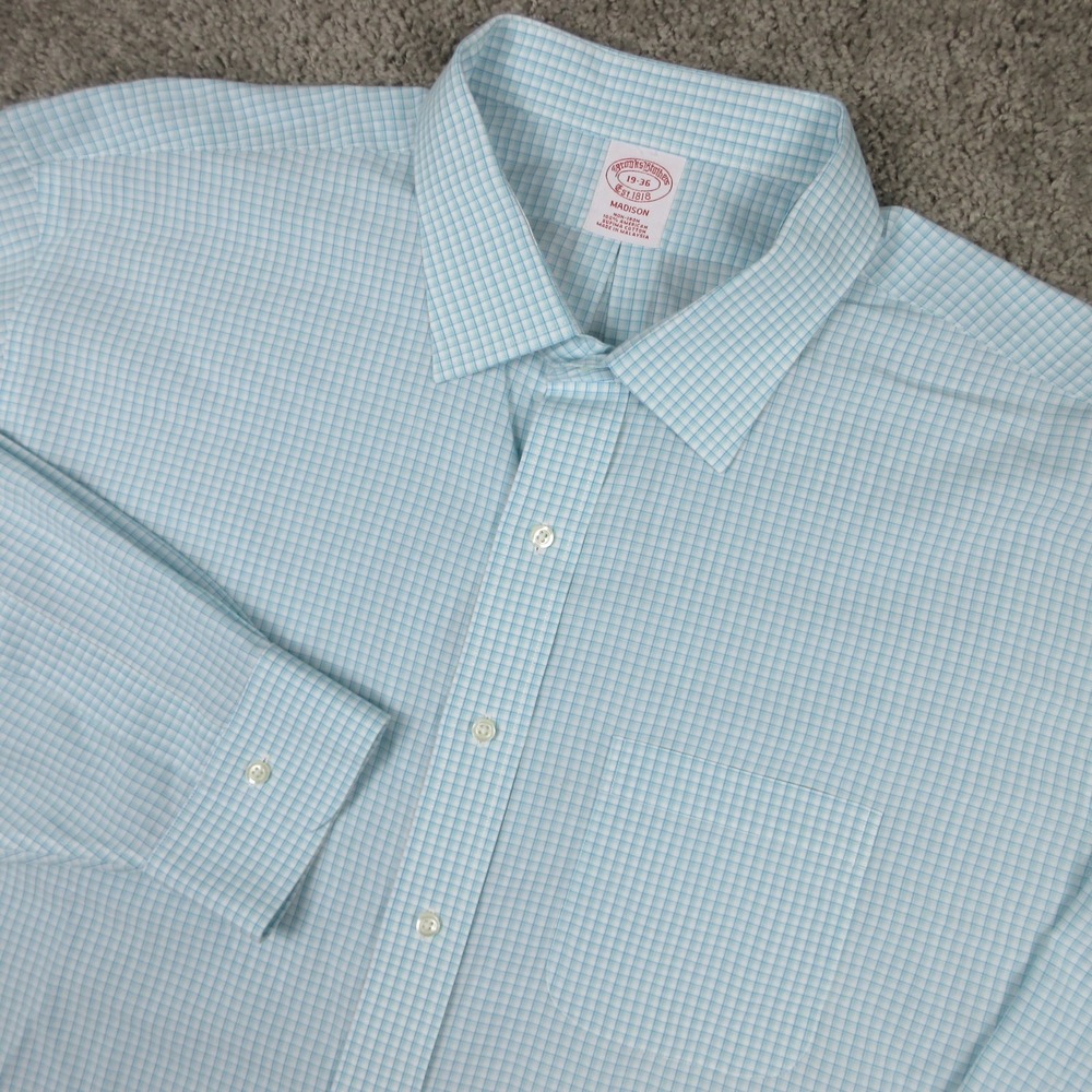 Brooks Brothers Shirt Mens 3XL 19 36 Blue Mint Green Madison Dress Button Up